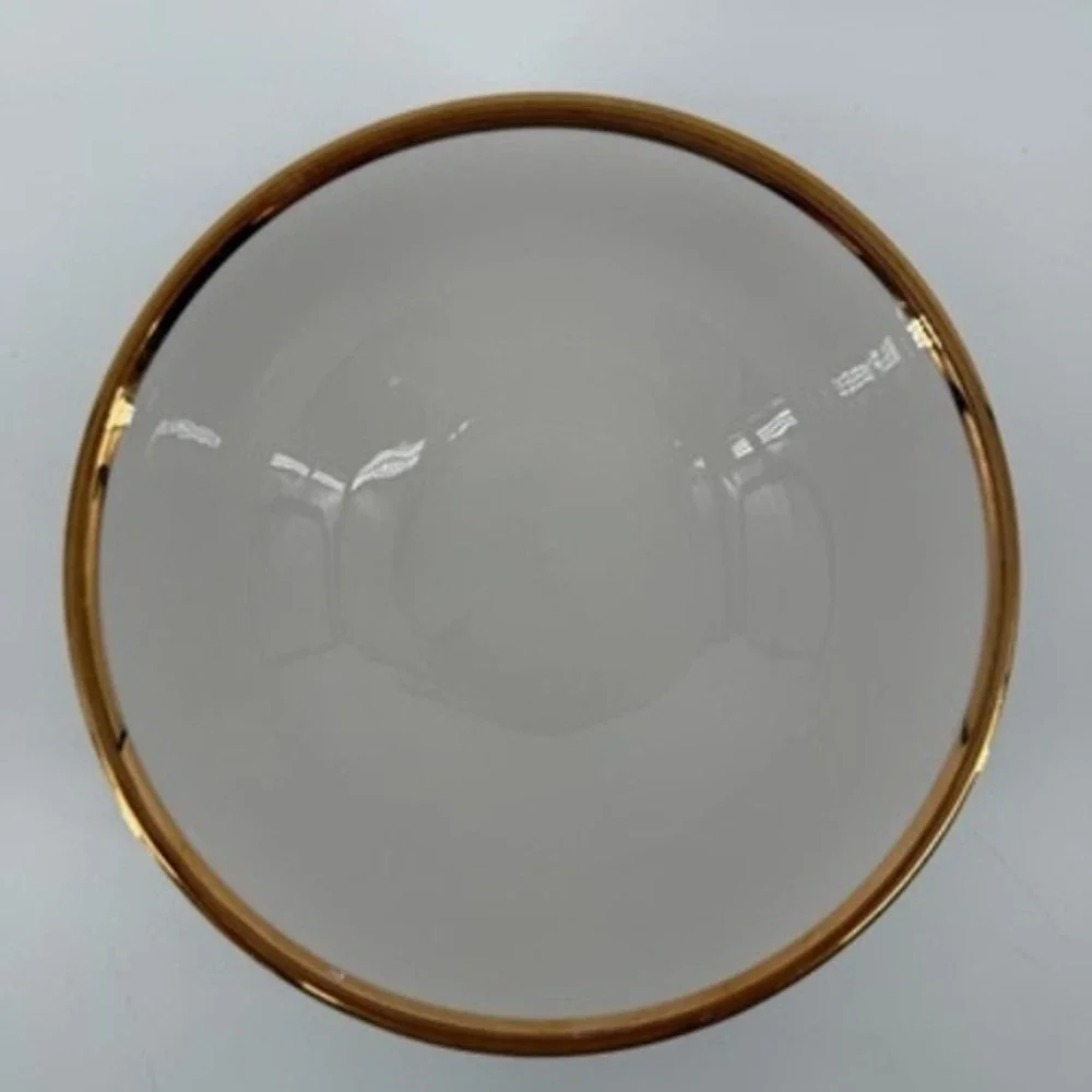 Pier 1 Porcelain Gold Band Serving Bowl White Round 9.25 inch Classic Elegant